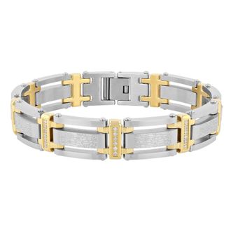 Robert Alton 49 CTW Stainless Steel Diamond With Yellow Finish Texture Link Bracelet