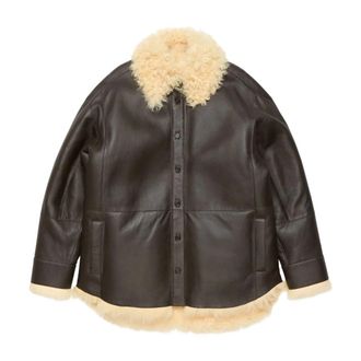 Acne Studios Shearling Shirt Jacket - Dames - Leren en Su&egrave;de Jassen - Bruin - S - Leer - Jassen