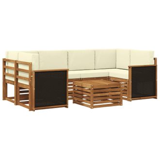 vidaXL Conjunto De Sof&aacute;s De Exterior Con Coj&iacute;n 7 Pcs Natural Y Crema Vidaxl
