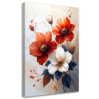 Feeby Cuadro Sobre Lienzo Flores Rojas Y Blancas Con Delicadas Manchas De Pintura 80x120
