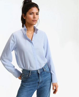 La Redoute Collections Blouse met opstaande kraag met volant, lange mouwen