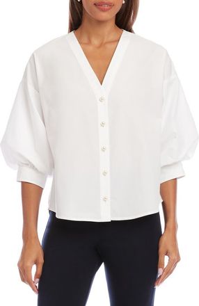 Karen Kane Lantern Sleeve Cotton Button-Up Shirt in Off White at Nordstrom, Size X-Large P