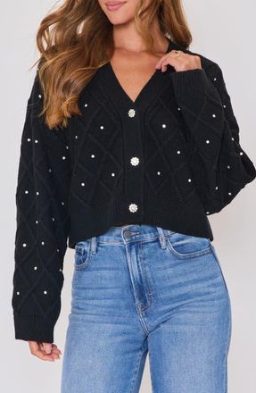 VICI Collection Holiday Shine Rhinestone Diamond Stitch Cardigan in Black at Nordstrom, Size Medium