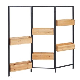 Hhg Nunca Usado] Separador De Ambientes Con Jardinera Hhg 477, Separador De Ambientes Con Jardinera, Madera-acero 116x118cm, Marco Negro, Color Natural