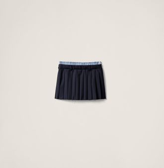 Miu Miu Pleated Batavia Miniskirt, Woman, Navy, Size 36