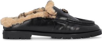 Pinko Black Leather Faux Fur Nora 09 Mules