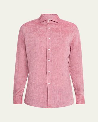 Brunello Cucinelli Mens Linen Classic Fit Button-Down Shirt