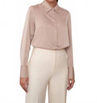 ATTENTIF Classic Collared Satin Shirt In Beige