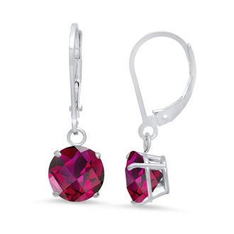 MAX + STONE 10K White Gold Round Checkerboard Cut Gemstone Leverback Earrings (8mm)