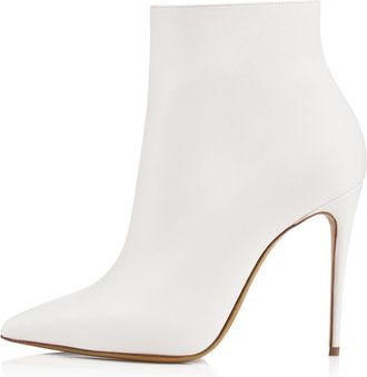 Generic Womens Stylish High Heels Ankle Boots Sexy Pointed Toe Stiletto Heel Short Booties Side Zipper Comfort Dress Shoes for Party Date Work Weddings,White,