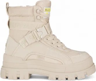 Buffalo Buffalo Womens Khaki Chunky Platform High Ankle Combat Boots - ASPHA-COM1