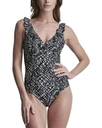 DKNY Ruffle Plunge Swimsuit