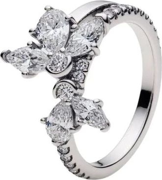 Pandora Accessoires, Dames, Grijs, 58 MM, Asymmetrische Ring Herbarium Lichtgevende Bloemblaadjes Maat 52
