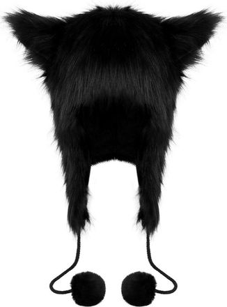 Generic Women Y2K Cat Crochet Beanies Hat Vintage Winter Warm Fox Hat Grunge Goth Beanies Knitted Hat with Earflap (C-Black, S)