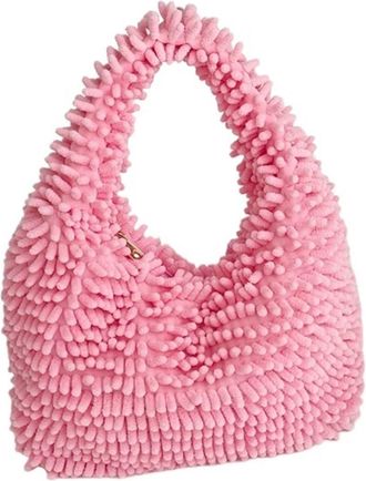 Generic Womens Plush Bags Plush Bag Purse Handbags Vintage Furry Ladies Shoulder Bags Fashion Girls Underarm Casual Tote(Pink)