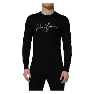 Dolce & Gabbana Embroidered Logo Crew Neck Pullover Jumper - male - Dolce & Gabbana - Round-neck Knitwear - Black - S - Knitwear