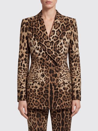 Dolce & Gabbana Animalier Print Double-Breasted Wool-Blend Short Blazer