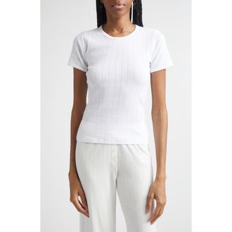 Leset Cotton Pointelle Slim Fit T-Shirt in White at Nordstrom, Size X-Small