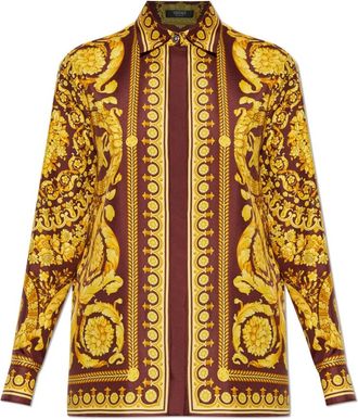 Versace Barocco Print Zijden Overhemd - Dames - Overhemden - Geel - XS - Leer - Overhemden