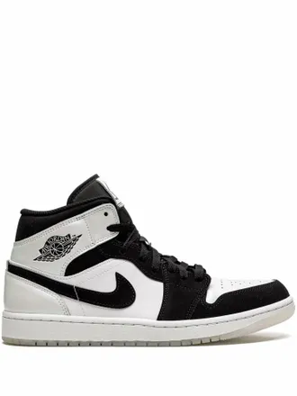 Nike Mens Air Jordan 1 Mid Special Edition Diamond Sneakers In Black White