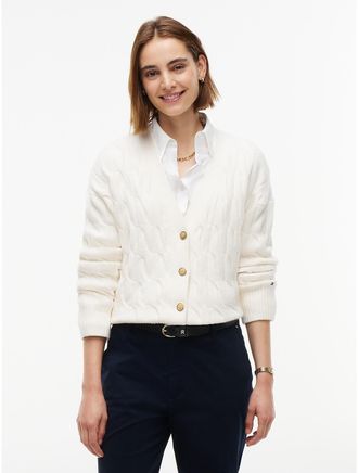 Tommy Hilfiger Womens Cable Knit Cardigan - Rich Cream - XXL