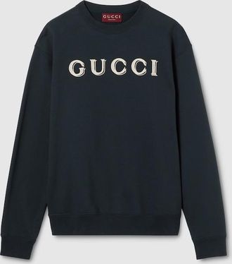Gucci Cotton Jersey Sweatshirt With Embroidery, Size XXXL, Blue, Ready-to-wear