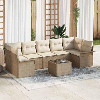 vidaXL Conjunto De Sof&aacute; De Jard&iacute;n 8 Pcs Beige Polirat&aacute;n Vidaxl