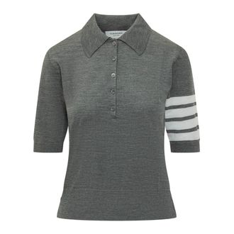 Thom Browne Polo Shirts, female, Gray, Size: XS Wool 4-Bar Relaxed Polo