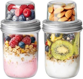 OEM Paquete De 2 Vasos Para Avena, Vaso Para Yogur Para Llevar, Vaso De Yogur, Vasos De Vidrio, Transparente