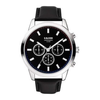 s.Oliver Chronograaf Leren Horloge - Dames - Horloges - Grijs - ONE Size - Accessoires