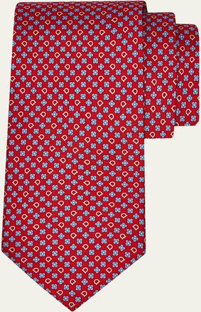 Ferragamo Mens Floral-Gancini Silk Tie
