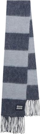 Miu Miu Accessoires, Dames, Blauw, ONE Size, Wol, Sjaal met Franjes