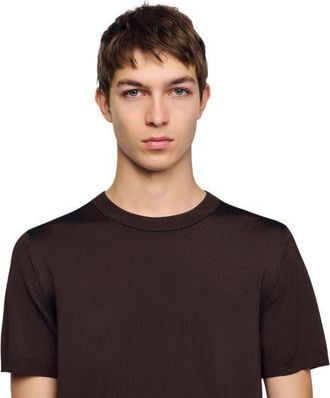 Sandro Knitted T-shirt in Chocolate at Nordstrom, Size Xx-Large