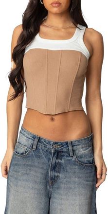 Edikted Ila Layered Crop Corset Tank in White-And-Camel at Nordstrom, Size X-Small