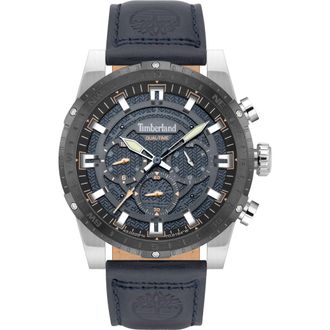 Timberland Fitzwilliam Multifunction Leather Strap Watch, 46mm in Blue Dark at Nordstrom