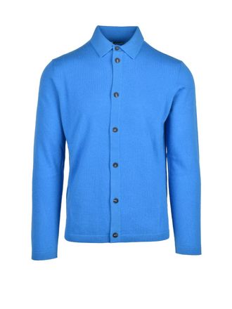 KANGRA Shirt-Style Knit in Vibrant Turquoise Extrafine Merino Wool