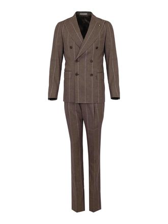 Corneliani Brown striped linen and wool blend dress