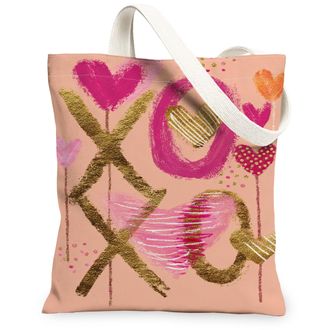 Generic ValentineS Day Heart Canvas Tote Bags, Romantic Love Pattern Reusable Shopping Bags, Lightweight Washable Shoulder Strap C, Peach, 13x15 Inch