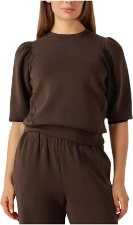 Selected Tops, Dames, Bruin, XS, Wol, Bruine 3/4 Sweat Top voor Vrouwen