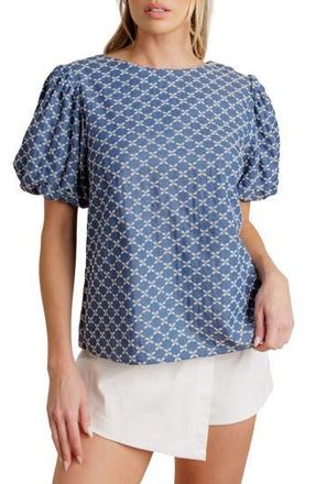 Flying Tomato Embroidered Puff Sleeve Top in Medium Indigo at Nordstrom Rack, Size Small