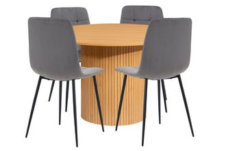 Birlea Axel Round Fluted Dining Table with 4 Chairs in Brown