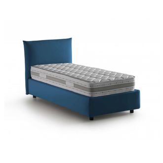 Talamo Italia Dmora - Cama Individual Dborbe, Cama Contenedor Con Revestimiento De Tela, 100% Made In Italy, Apertura Lateral, Con Colch&oacute;n 80x190 Cm Incluido, Azul