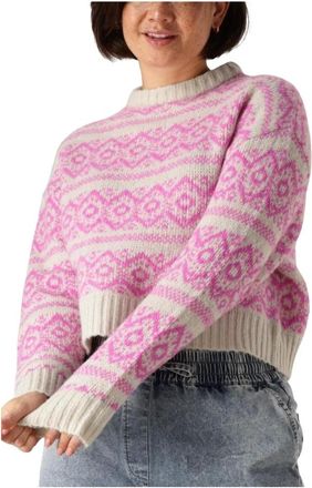 Lollys Laundry Lichtgrijze trui met roze print - Dames - Ronde hals truien - Veelkleurig - L - Truien & Vesten