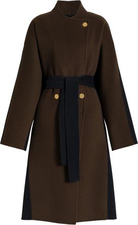 Alberta Ferretti Long Wool Coat with Wrap Design and Contrasting Belt