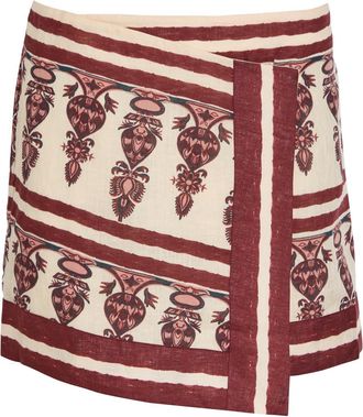 Johanna Ortiz Roots Printed Linen Mini Wrap Skirt - Ecru - 10 (UK14 / L)