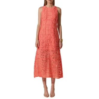 endless rose Iris Textured Sleeveless Maxi Dress In Coral Orange