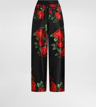 Dolce & Gabbana Rose-print Vanity Silk Trousers - Woman Pants And Shorts Multicolor 38