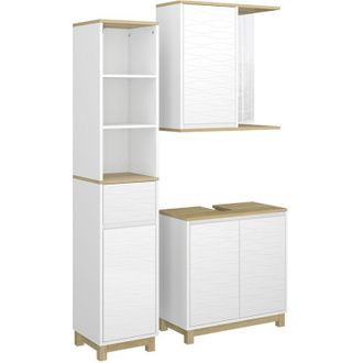Vicco Conjunto De Muebles De Ba&ntilde;o Livia, Blanco/roble, 3 Partes, Con Unidad Alta