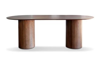 PIB Mesa ovalada de madera tono nogal para 8 personas