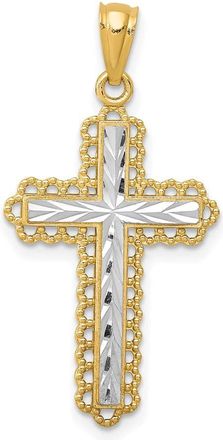 Diamond2Deal 14k Yellow Gold Rhodium Diamond-cut Budded Cross Pendant